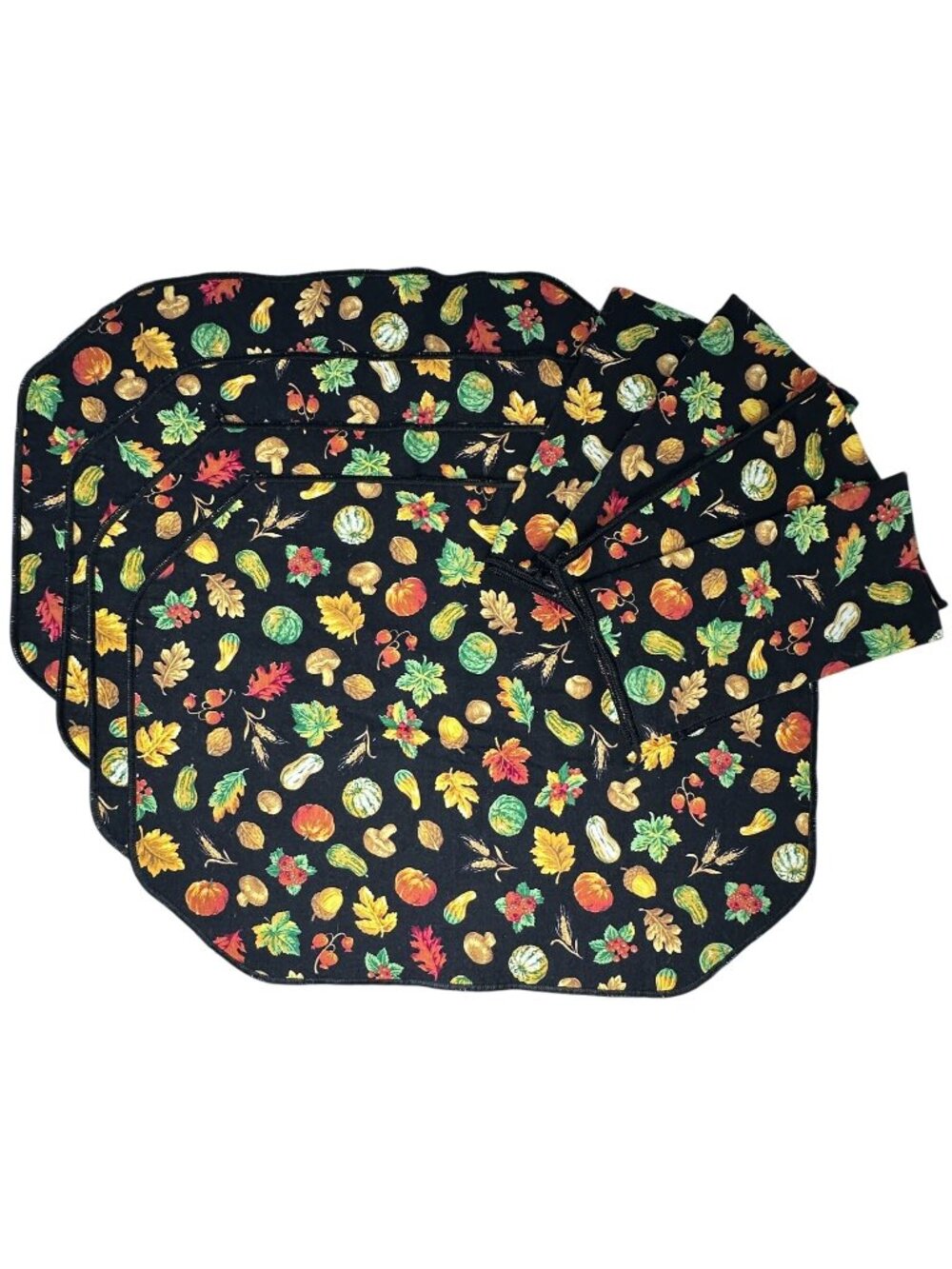 Vintage Fall Harvest Cloth Placemats Napkins Cottagecore Autumn Pattern